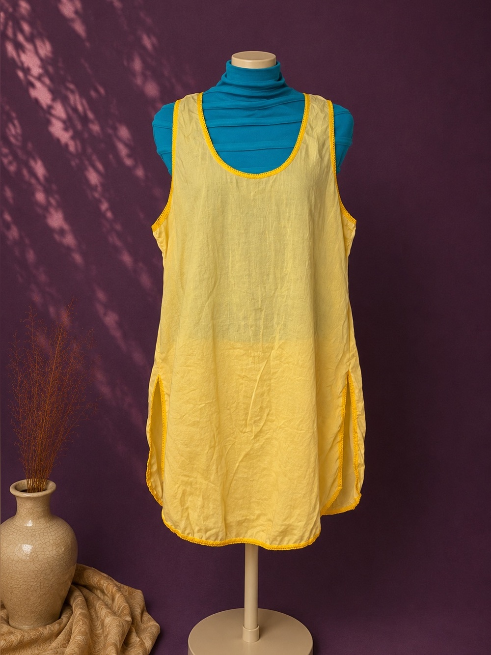 Vintage 100% Cotton yellow cover up dress